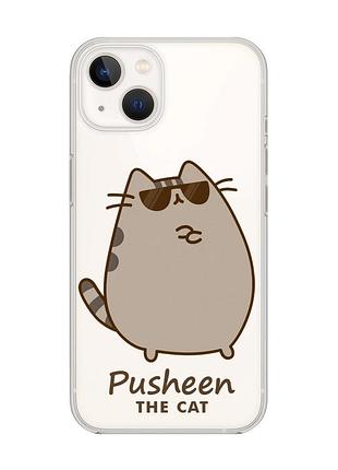 Прозрачный чехол с защитой камеры на iphone 14 plus пушин кот (принт 424)