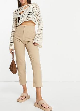 Брюки stradivarius 36 р, s, m, бежевые с высокой посадкой