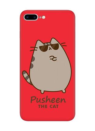 Матовый красный чехол на iphone 7 plus / 8 plus пушин кот (принт 424)