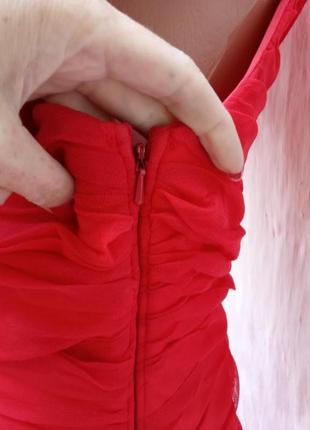 Шикарное, нарядное красное платье футляр с драпировкой сеточка topshop 💣5 фото