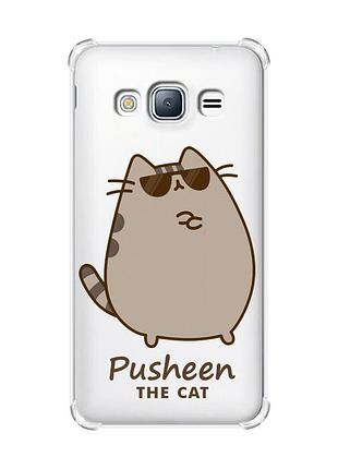 Чехол с утолщенными углами на samsung galaxy j3(2016) j310 пушин кот (принт 424)
