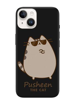 Матовый черный чехол на apple iphone 14 пушин кот (принт 424)