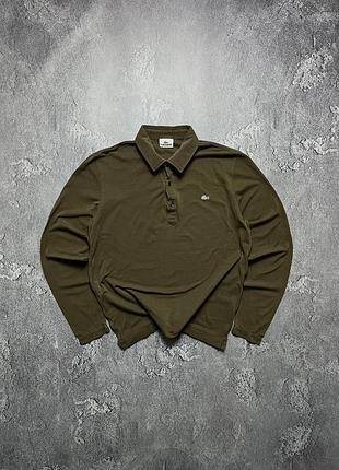 Лонгслив поло lacoste shirt лакоста биг лого большой логотип в полоску монограммный на лампасах m