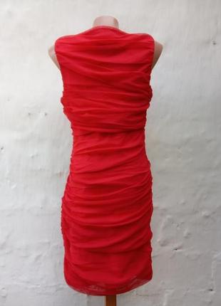 Шикарное, нарядное красное платье футляр с драпировкой сеточка topshop 💣9 фото