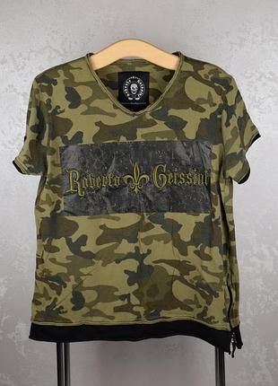 Футболка roberto geissini camouflage камуфляжна хакі мілітарі чоловіча бавновняна принт оригінал розмір l