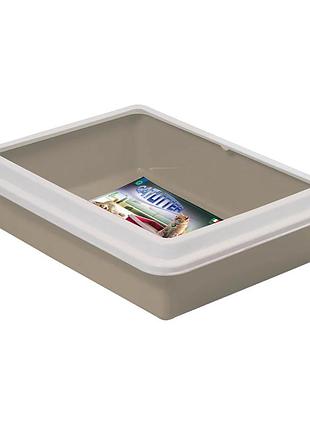 Туалет лоток georplast max с рамкой для котов 43,5x34x11 см, коричневый