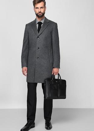 Пальто мужское hugo boss шерстяное из кашемира двубортное новое серое демисезонное размер 52