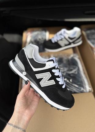Чоловічі кросівки new balance 574 замша + текстиль чорно-білі