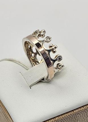 Кольцо серебряное с фианитом и золотыми пластинами 15 2,53 г