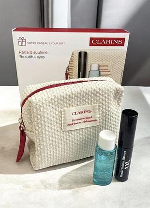 Набір clarins туш для вій, засіб для зняття макіяжу