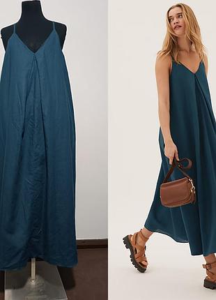 M&amp;s collection uk14/eur42 платье-комбинация миди с v-образным вырезом и плиссировкой из льн
