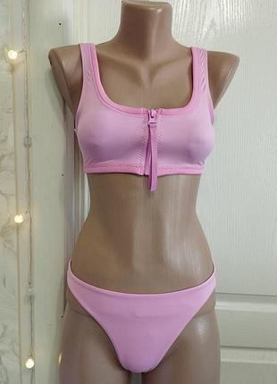 Розовый раздельный купальник с молнией, weekday, xs/34