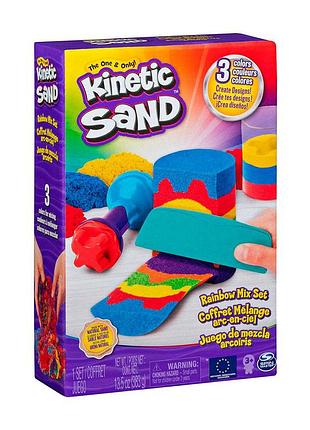 Набір піску для дитячої творчості - kinetic sand веселковий мікс (3 кольори, 383 g, аксес.)