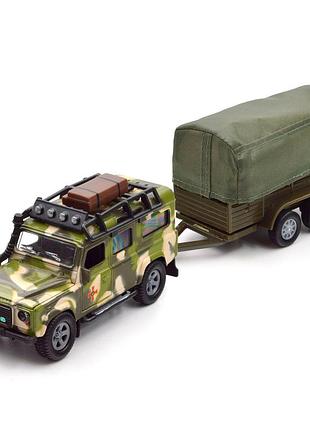 Ігровий набір – land rover defender mілітарі (з причепом)