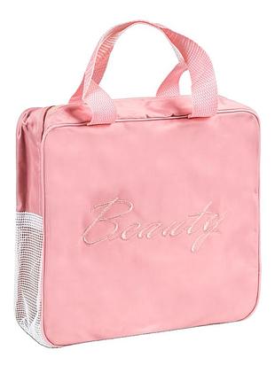 Косметичка дорожная stenson beauty 24×23×9.5 см, удобной формой и двумя ручками, оснащена сетчатым карманом, стильный розовый цвет