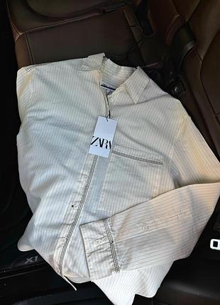 Zara нова котонова оверсайз сорочка у смужку