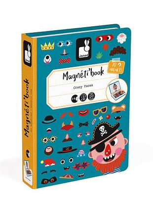 Магнитная учебная книга janod «смешные лица мальчиков» 82 элемента (j02716)