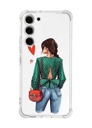 Чехол с утолщёнными углами на samsung galaxy s23 :: девушка в зеленом (принт 224)