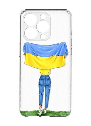 Чохол із захистом камери на iphone 15 pro :: дівчина з прапором (принт 263)