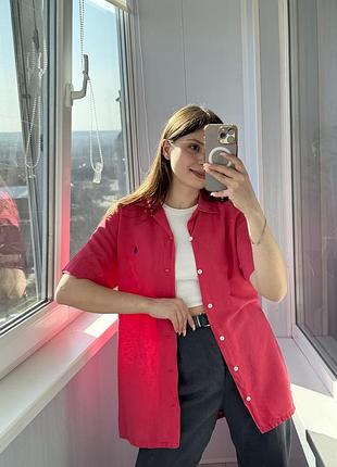 Натуральна коралово-рожева льняна сорочка з чоловічого плеча ralph lauren 1+1=3
