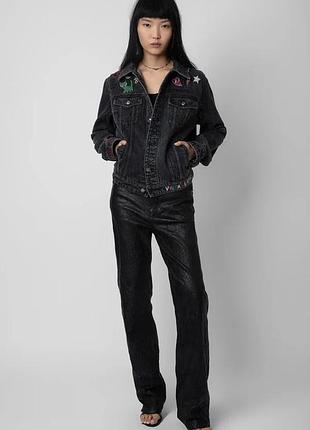 Куртка джинсова жіноча від zadig & voltaire, чорна з вишикой, розмір xs
