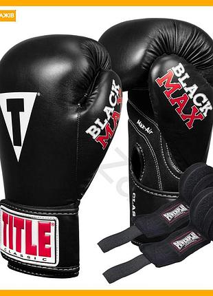 Боксерские перчатки title black max 14 oz синтетическая кожа для тренировок и фитнеса перчатки для бокса