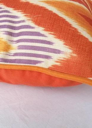 Подушка декоративная.интерьерная"оранжевый зигзаг с полосками "й3 фото