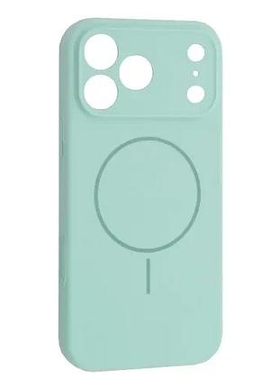 Чохол silicone case full camera fine ring magsafe for iphone 17 pro max light cyan