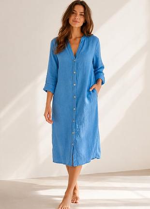 Шикарное льняное платье рубашка миди zara