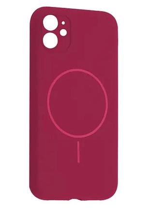 Чохол silicone case full camera fine ring magsafe for iphone 12 manyue red