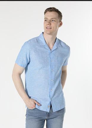 Чоловіча сорочка colin’s (s)  🔹 колір: блакитний 🔹 склад: 54% льон, 46% бавовна .