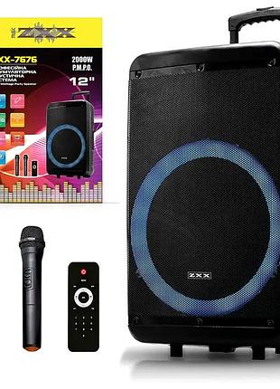 Акустична колонка 12 дюймів 60 вт з пультом і 2 мікрофонами bluetooth чорний zxx-7676 для автономного використання