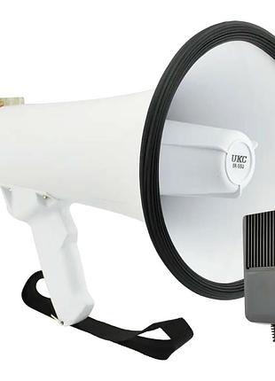 Ручной аккумуляторный мегафон 12v белый с mp3 плеером и возможностью записи ukc er55