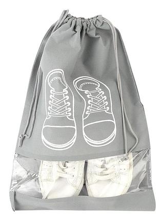 Чехол для хранения и перевозки обуви shoe bag на затяжках, с окошком 27 х 36 см (ww58742-3) серый