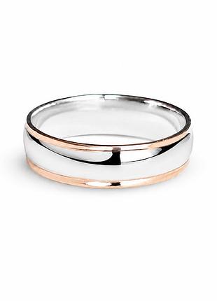 Серебряное кольцо 18 с золотыми пластинами, 2.91 гр, 5 мм, классическое