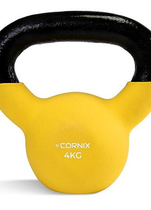 Гиря металева cornix 4 кг з вініловим покриттям xr-0435 yellow/black