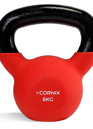 Гиря металева cornix 8 кг з вініловим покриттям xr-0436 red/black