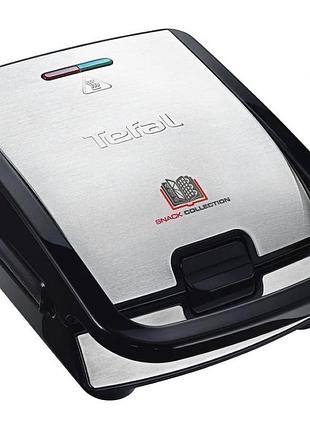 Мультимейкер tefal sw854d16 snack collection 700вт, тефлон, 3 пластини, корпус-нержав.сталь/пластик, чорний