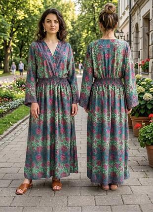 Шовкова сукня & довга шовкова сукня з рукавами та абстрактним малюнком