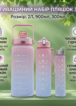 Пляшка для води 3 в 1 bottle and264 рожево-блакитна комплект із 3 спортивних пляшок для води