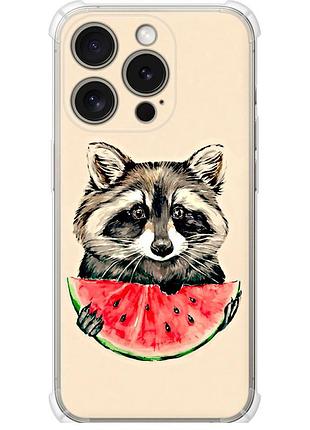 Чехол силикон с усиленными углами на телефон iphone 15 pro енотик с арбузом "4605sp-3096-58250"
