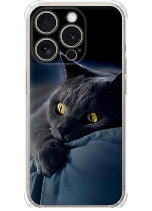 Чехол силикон с усиленными углами на телефон iphone 15 pro дымчатый кот "825sp-3096-58250"