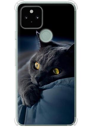 Чехол силикон с усиленными углами на телефон google pixel 5 дымчатый кот "825sp-2044-58250"