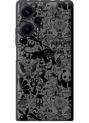 Чехол tpu на телефон xiaomi poco f5 чёрно-серый стикер бомбинг "2432b-3170-58250"
