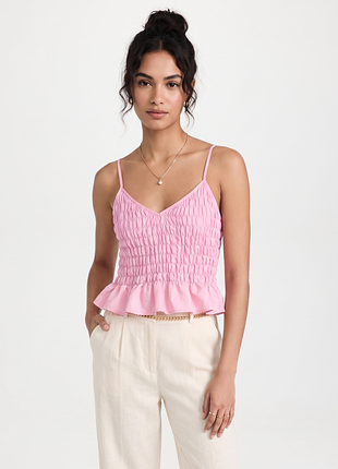 Ніжно-рожевий топ primark з жатою текстурою та рюшами | розмір uk 18 (xl/xxl)