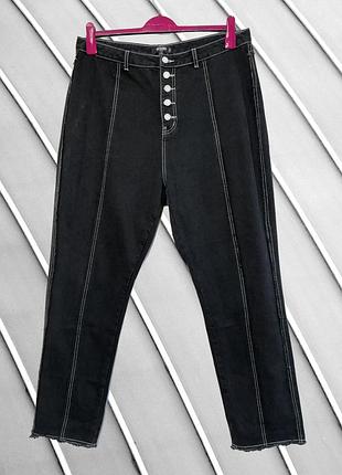 Жіночі широкі джинси missguided чорні джинси wide leg біла строчка висока посадка missguided оригінал розмір 18 2xl 3xl батал джинси з білим швом