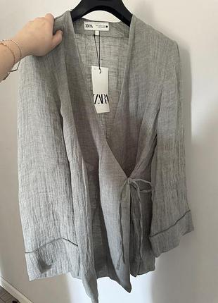 Вишуканий легкий брючний костюм з кімоно 100% льон premium collection zara