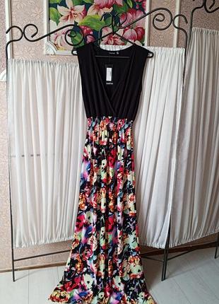 Красиве комбіноване максі плаття в квітковий принт boohoo.