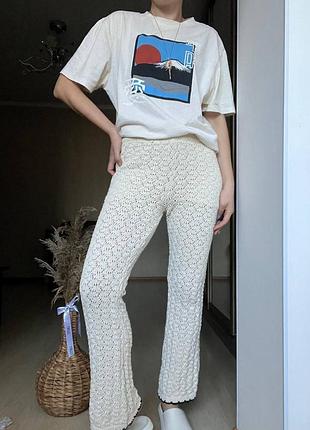 Молочные брюки кроше с подкладкой шортиками от zara
