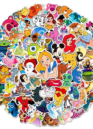 Набір наклейок 100 штук мультики дисней стикери walt disney pixar прання мікі маус винного пуху наклейки ліло та стик принцеса